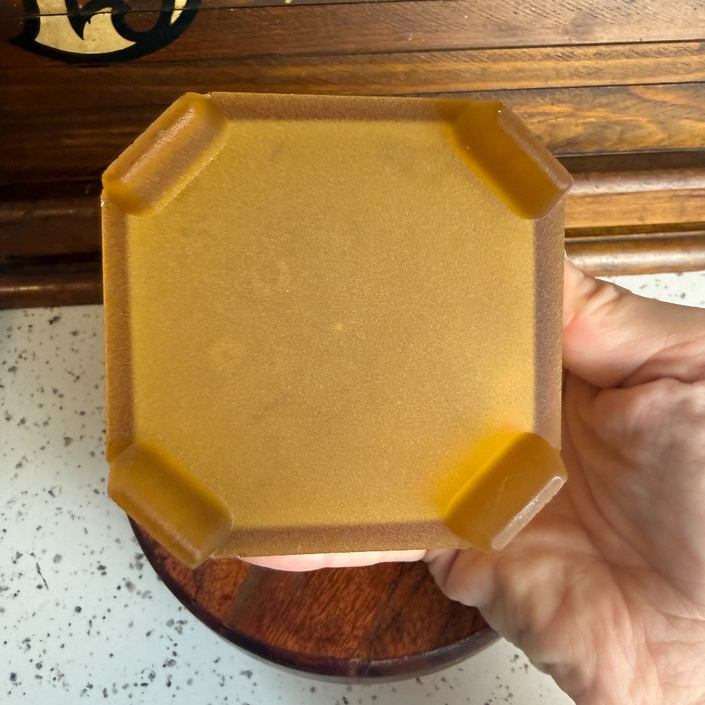 Art Deco Dresser Box Celluloid Lid Amber Satin Glass Base