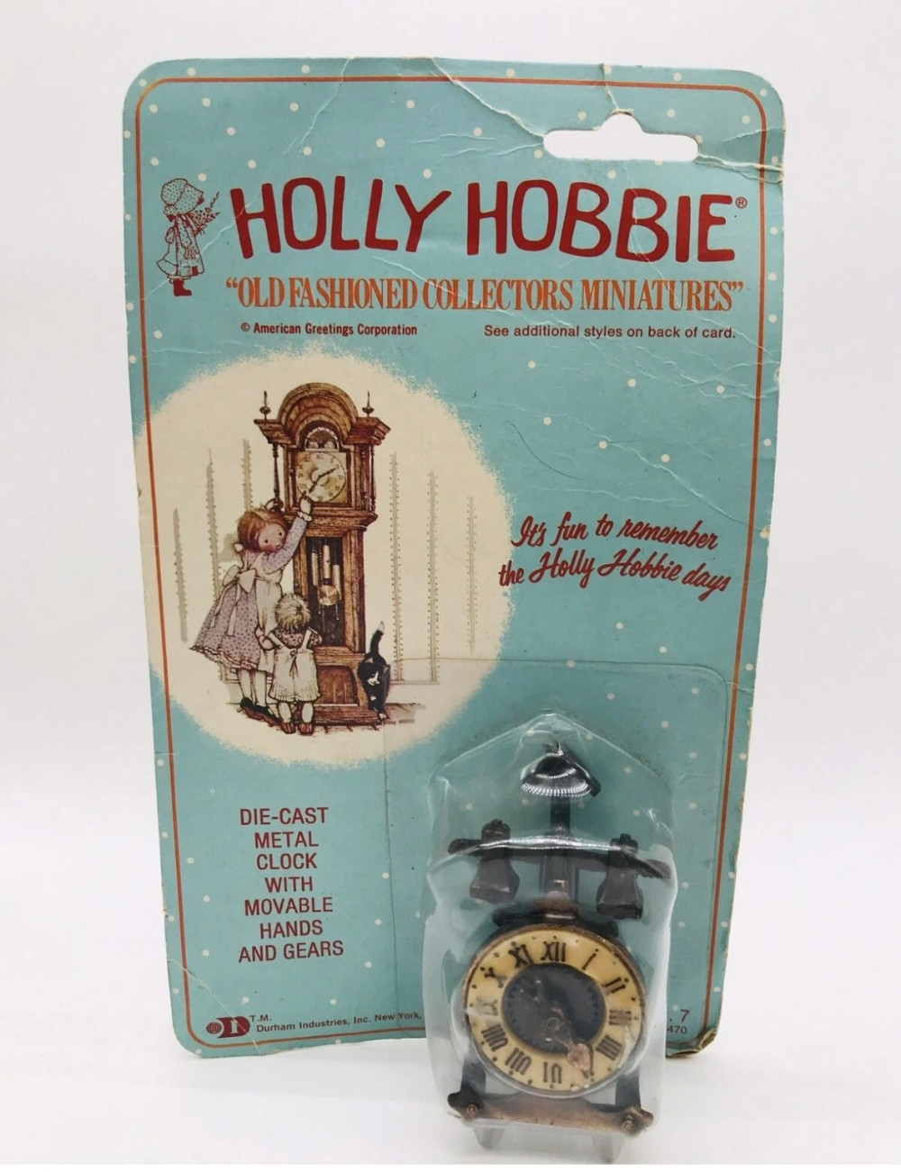 Miniature Holly Hobbie Die Cast Metal Clock No. 7 Vintage 1975 Durham Industries Sealed NOS