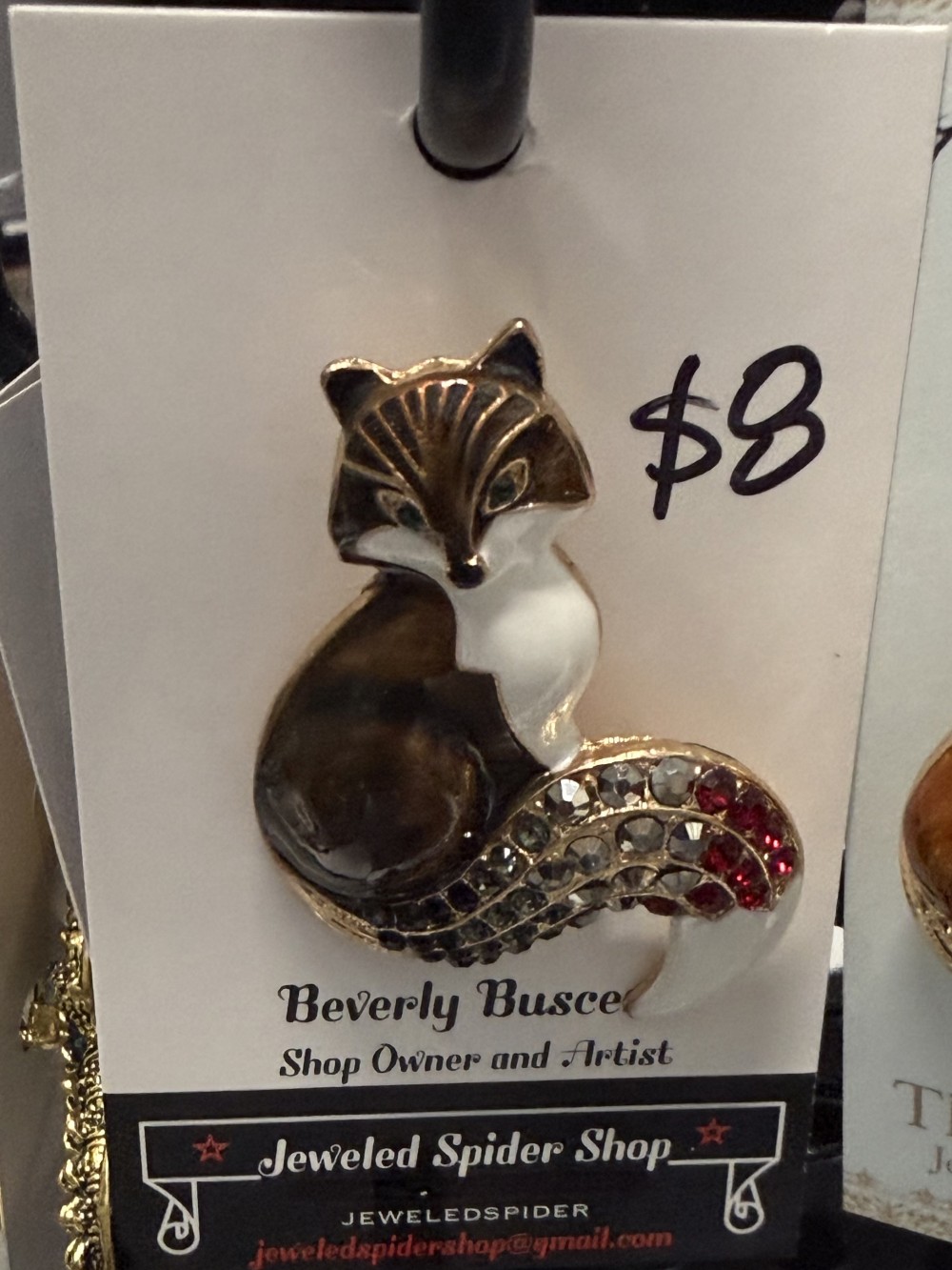 Brooch Pin-Fox, Enamel & Rhinestone