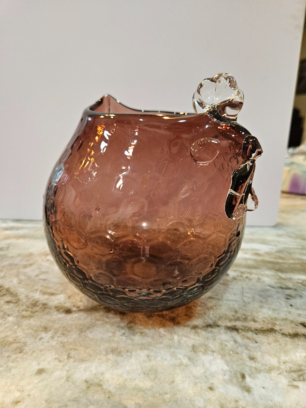 Art Glass Purple Amethyst Bird Vase