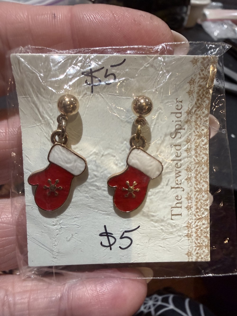 Stud Earrings - Winter Mittens in Gold and Enamel