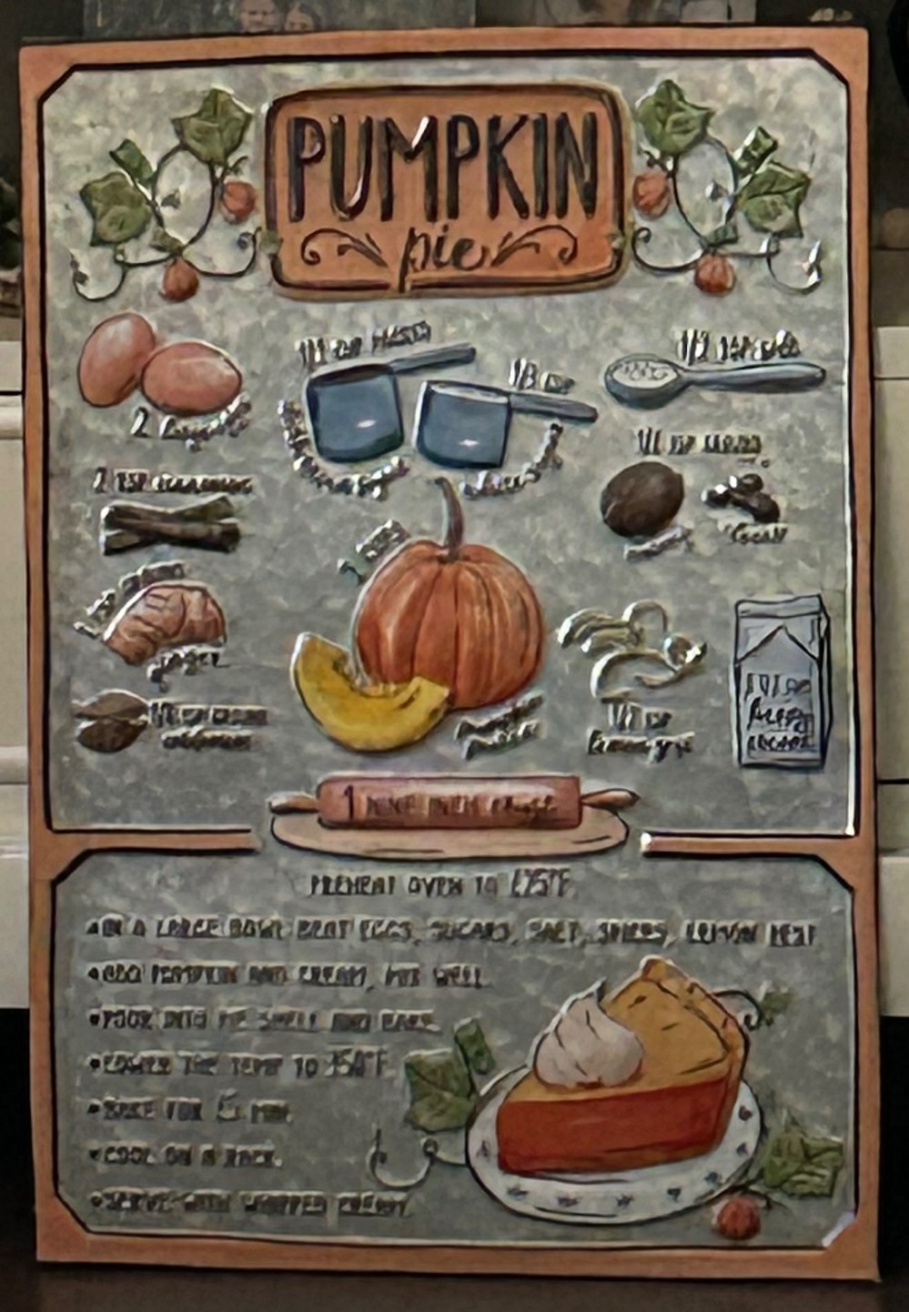 Pumpkin Pie Recipe Metal Sign
