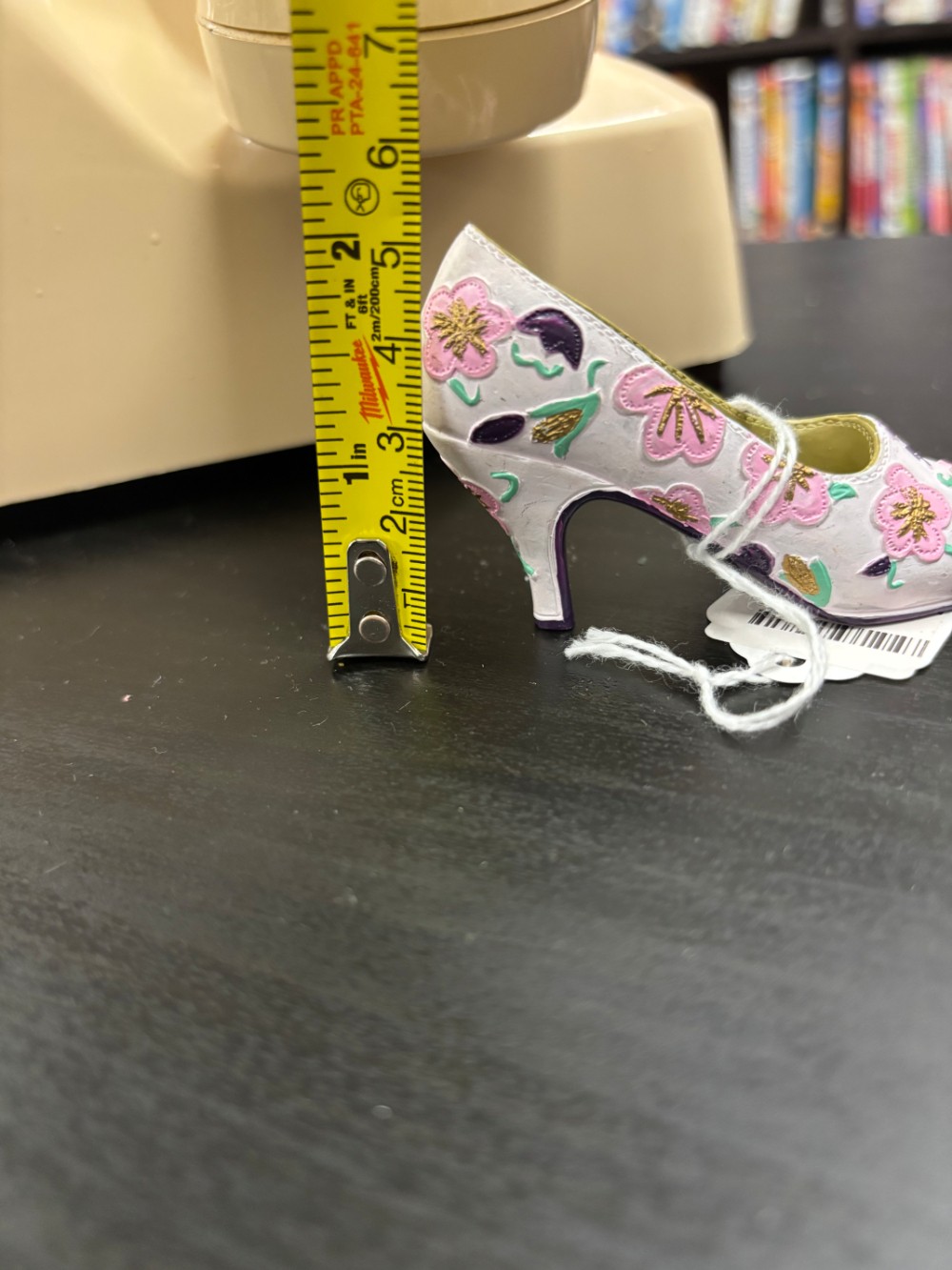 Shoe Miniature Floral High Heel Hand Painted Resin Pink Purple 3 in