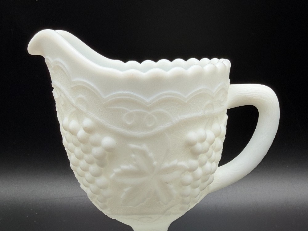 Imperial Glass White Milk Glass Footed Creamer - Vintage Grape Pattern