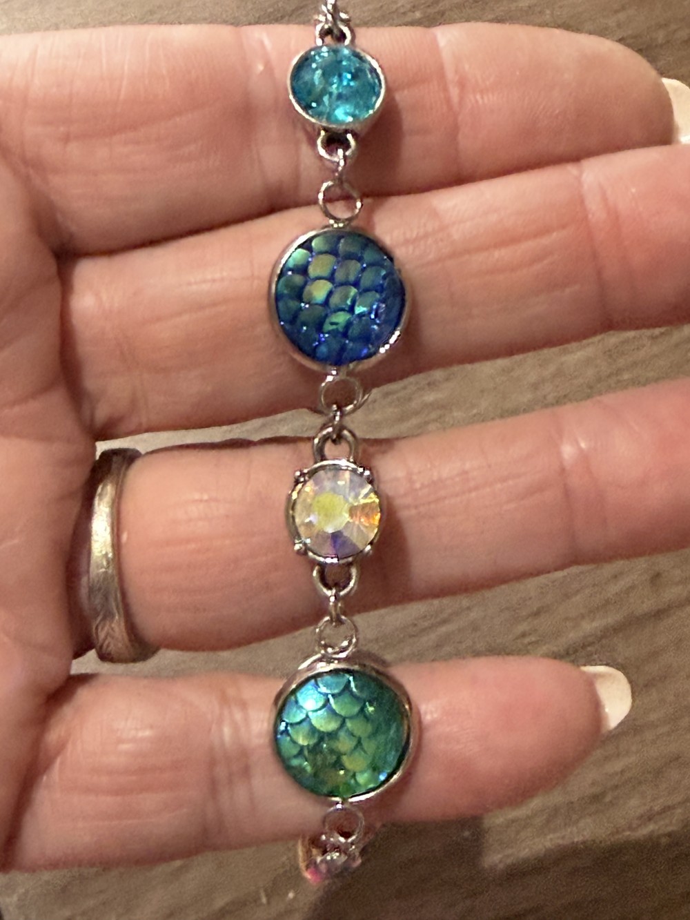Bracelet Mermaid or Dragon Skin Medallions with Crystal Accents