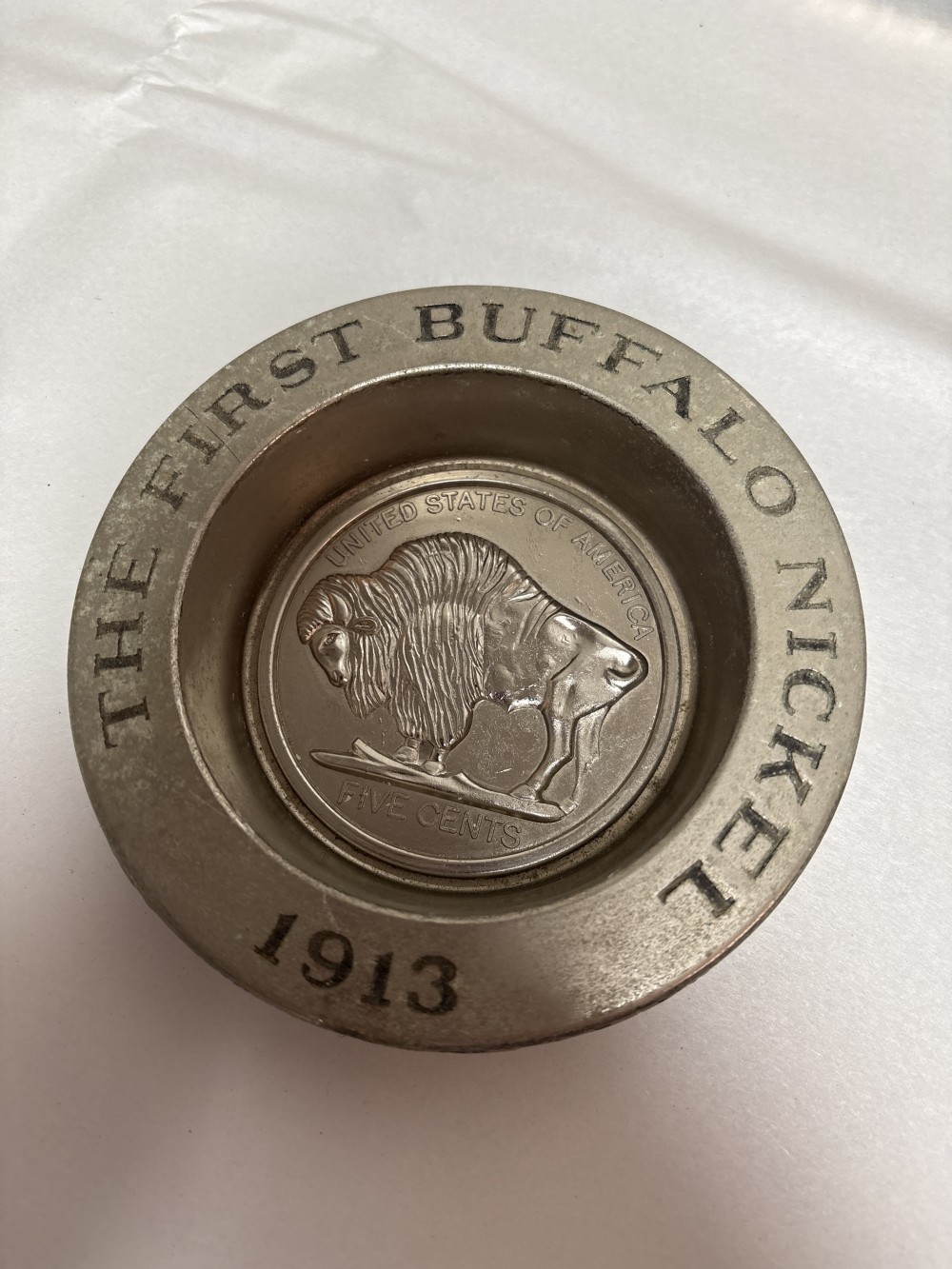 Avon The First Buffalo Nickel 1913 Ashtray Trinket Dish Used As-is