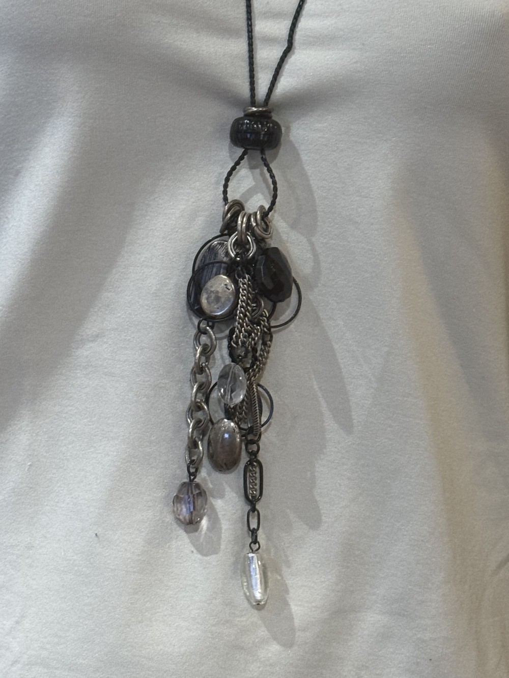 Long Necklace - Black Pewter Black Chain