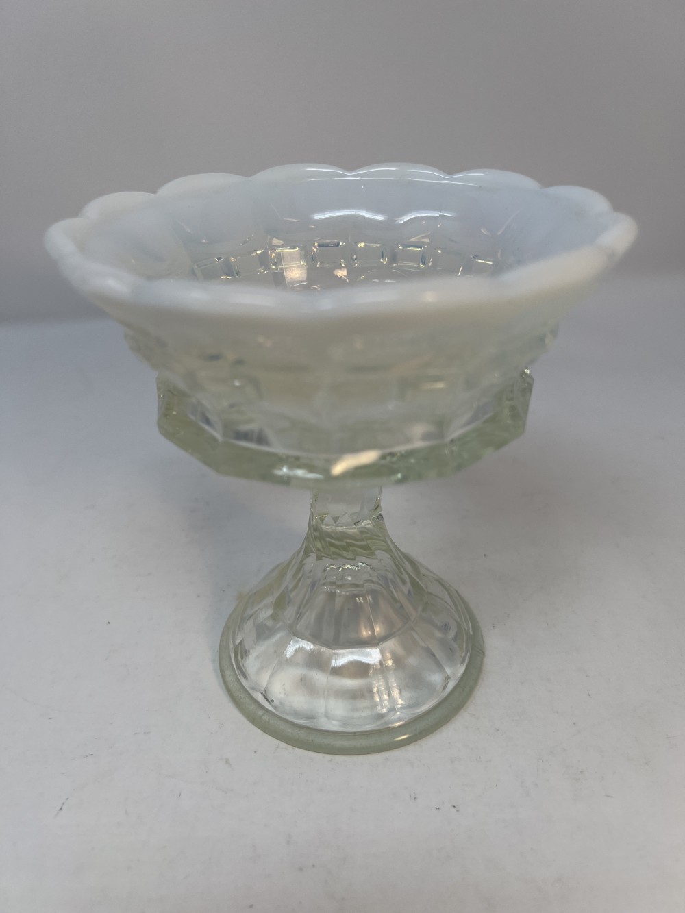Northwood White Opalescent Footed Compote