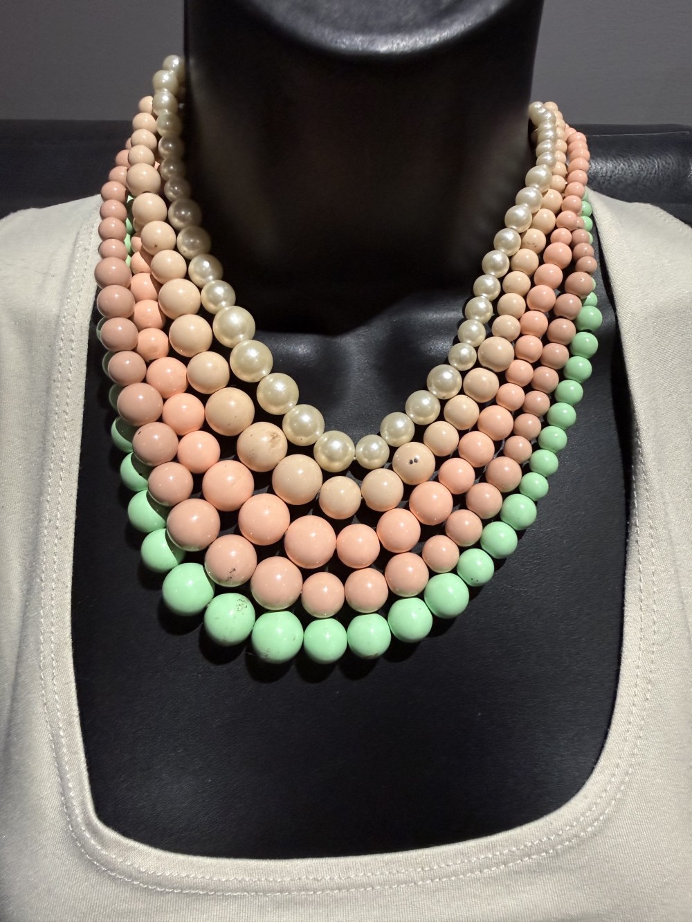 Necklace - Five Strand Pastel Graduated Bead Necklace