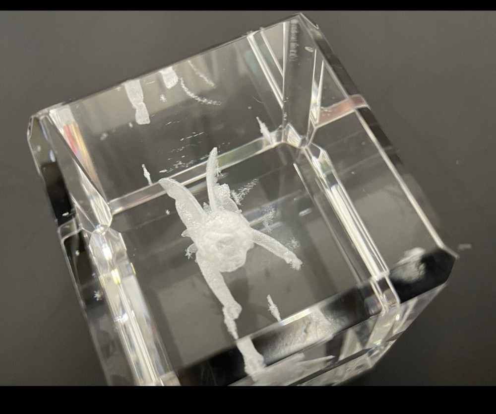 Crystal Art Glass 3D Laser Engraved Flying Cherub Paperweight Figurine Block