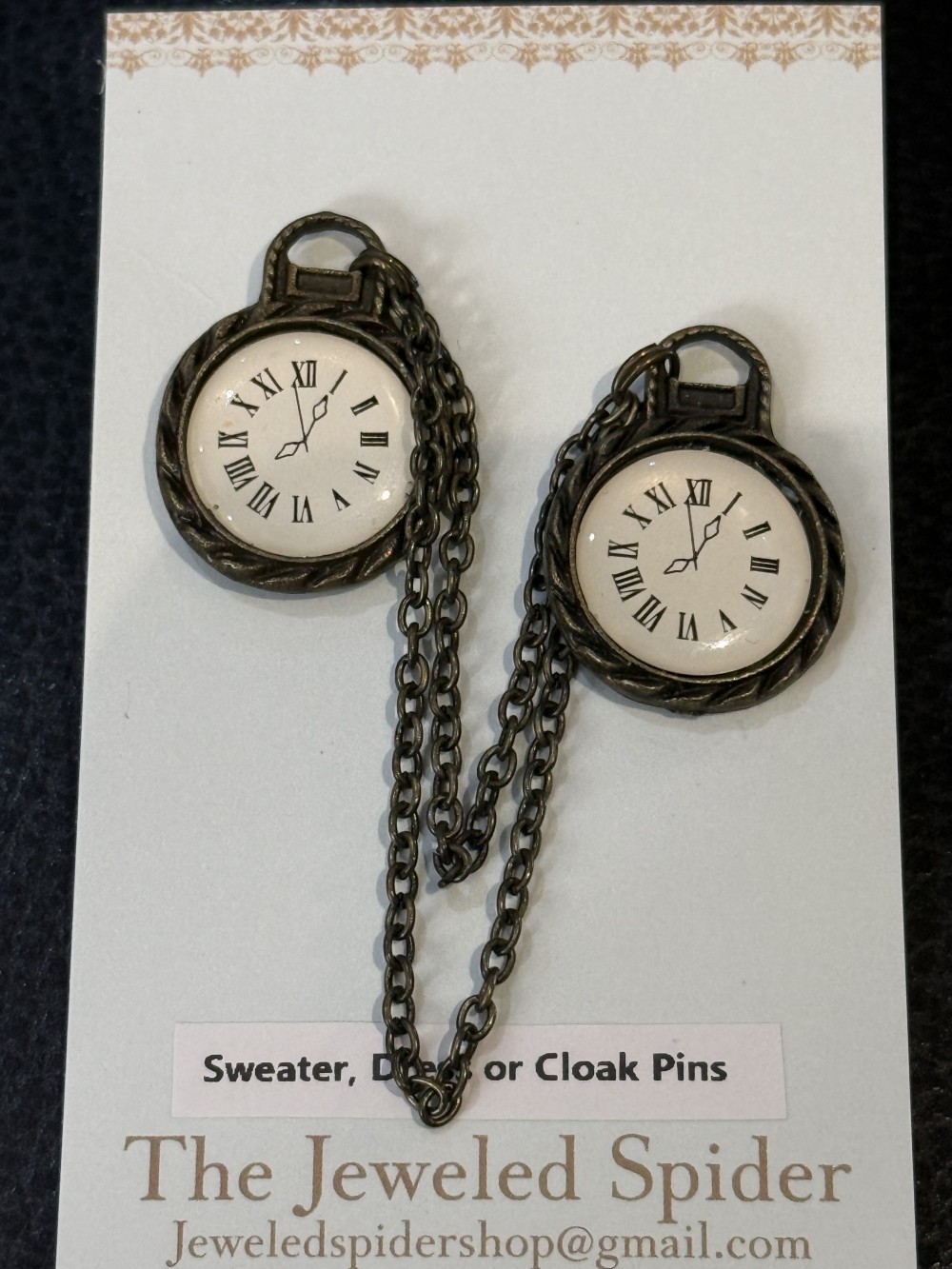 Sweater Pins - Clock Pocket Watch White Face Bronze