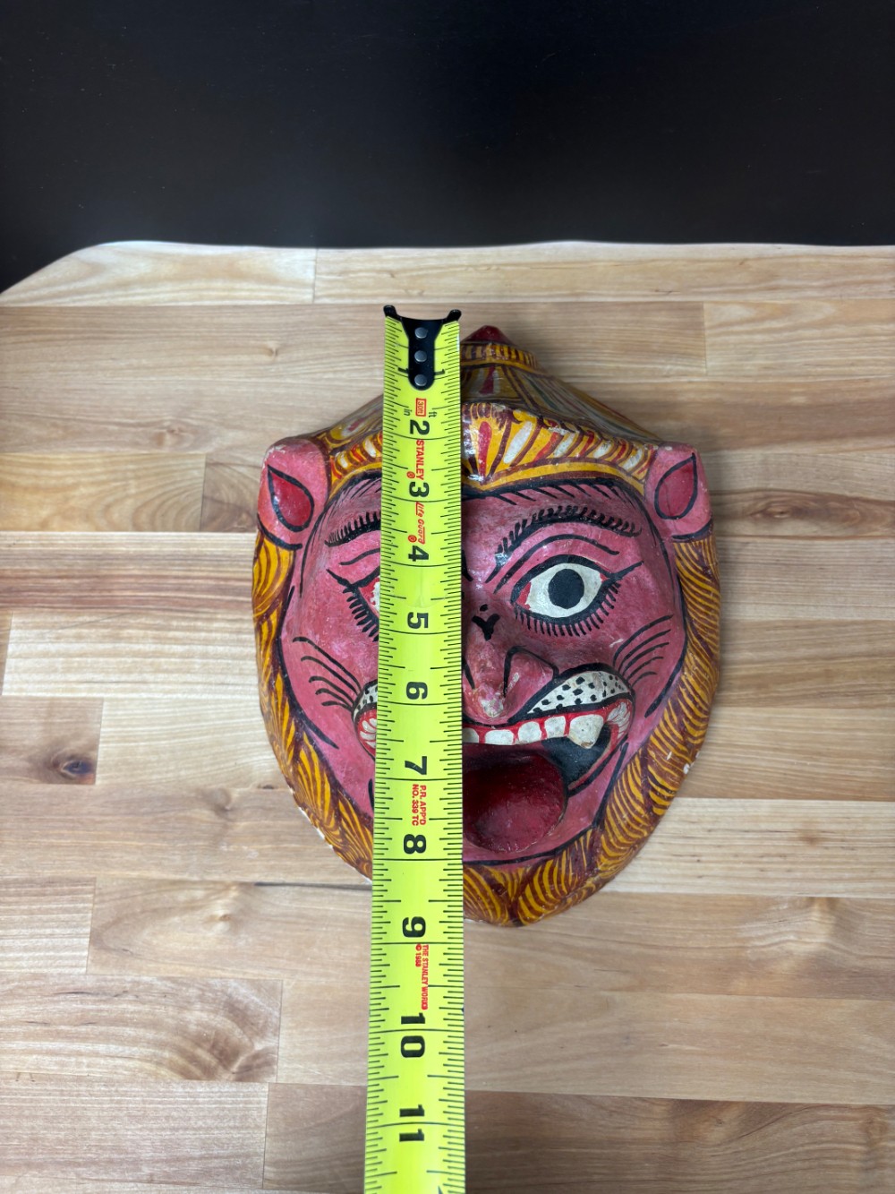 Hand Painted Papier Mache Hanuman Monkey Mask Indian Folk Art 1996 Wall Decor