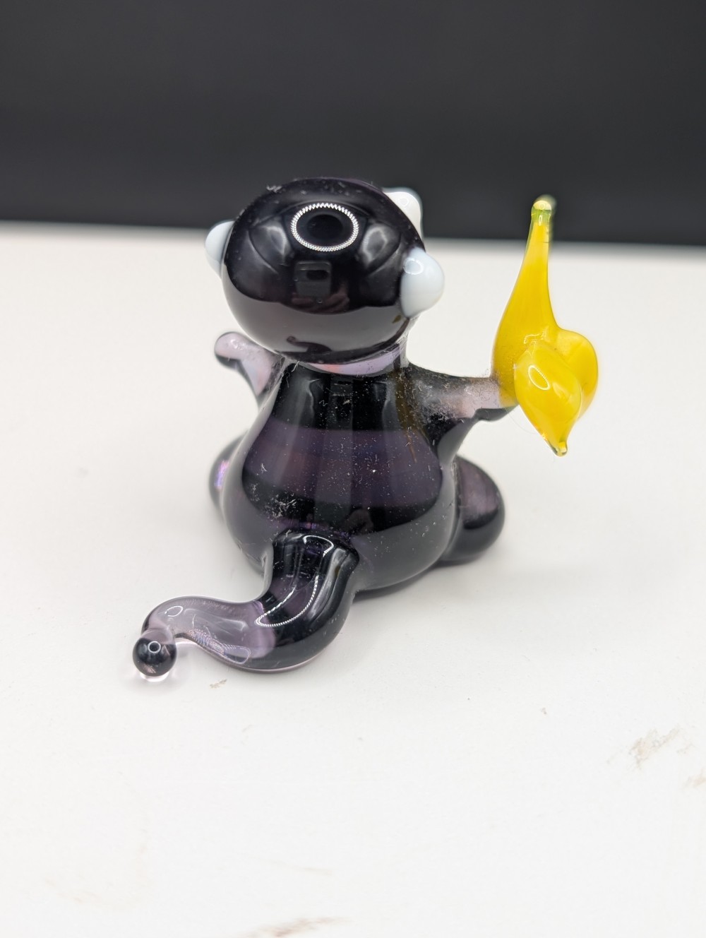 Miniature blown glass monkey w/banana