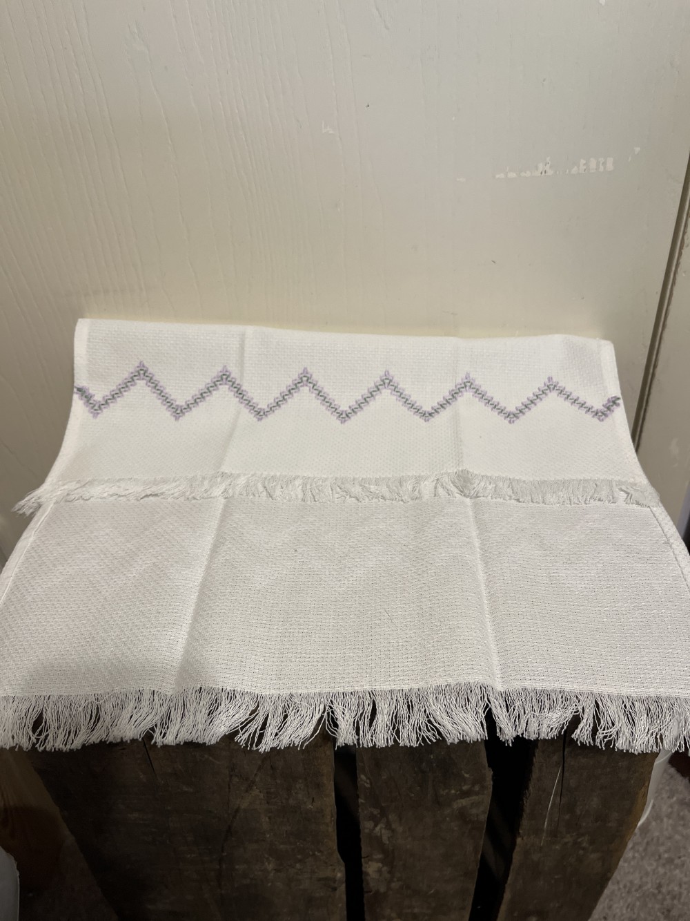 Embroidered Tea Towel - lavender/green