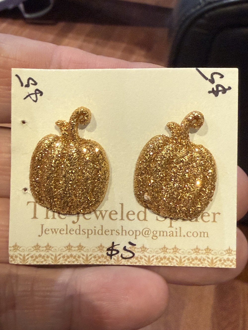 Stud Earrings - Pumpkin Glittered