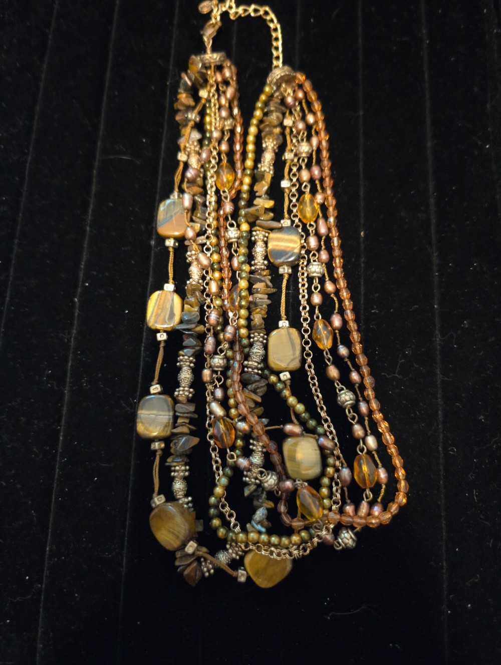 Vintage 7-strand bead & tiger eye necklace by Best