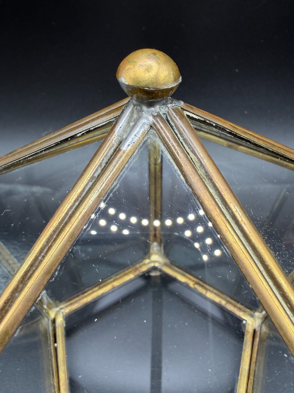 Brass Glass Pentagon Trinket Box Vintage
