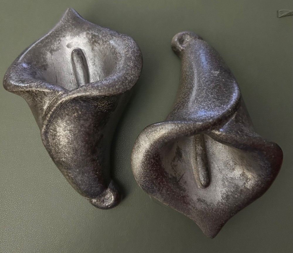 Vintage Ceramic Calla Lily Wall Pockets - Set of 2 | Hand-Glazed Metallic Silver Vases | Mid-Century Modern Art Pottery Dimensional Planters | Dramatic Organic Glaze Drips | #VintagePottery #ArtPottery #WallPockets #CallaLilyVase #MetallicGlaze #MCMDecor