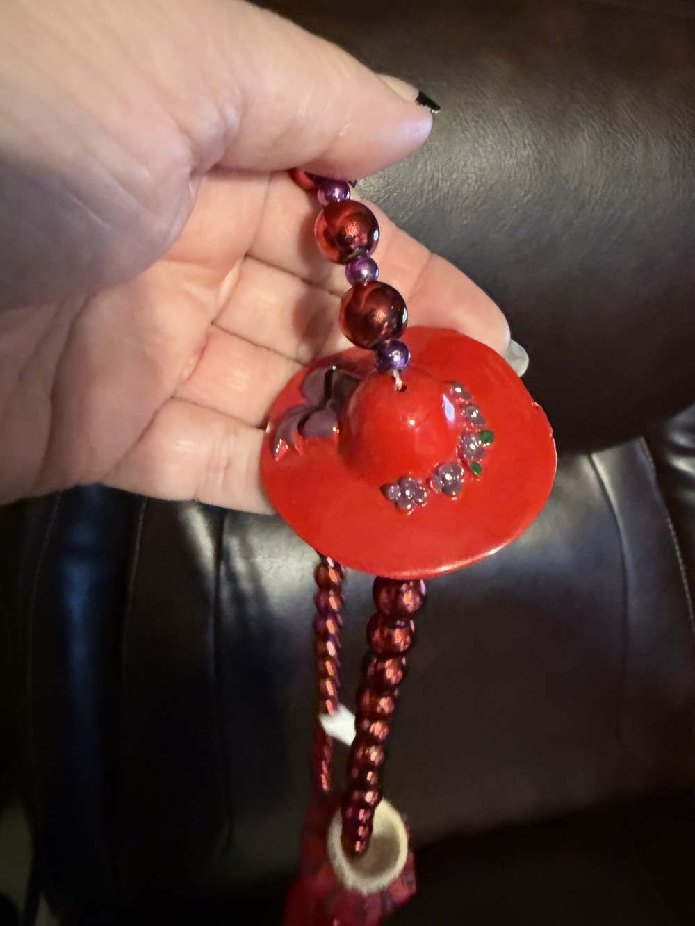 Necklace - Red Hat Society Red Beads Marti Gras Style Long Necklace