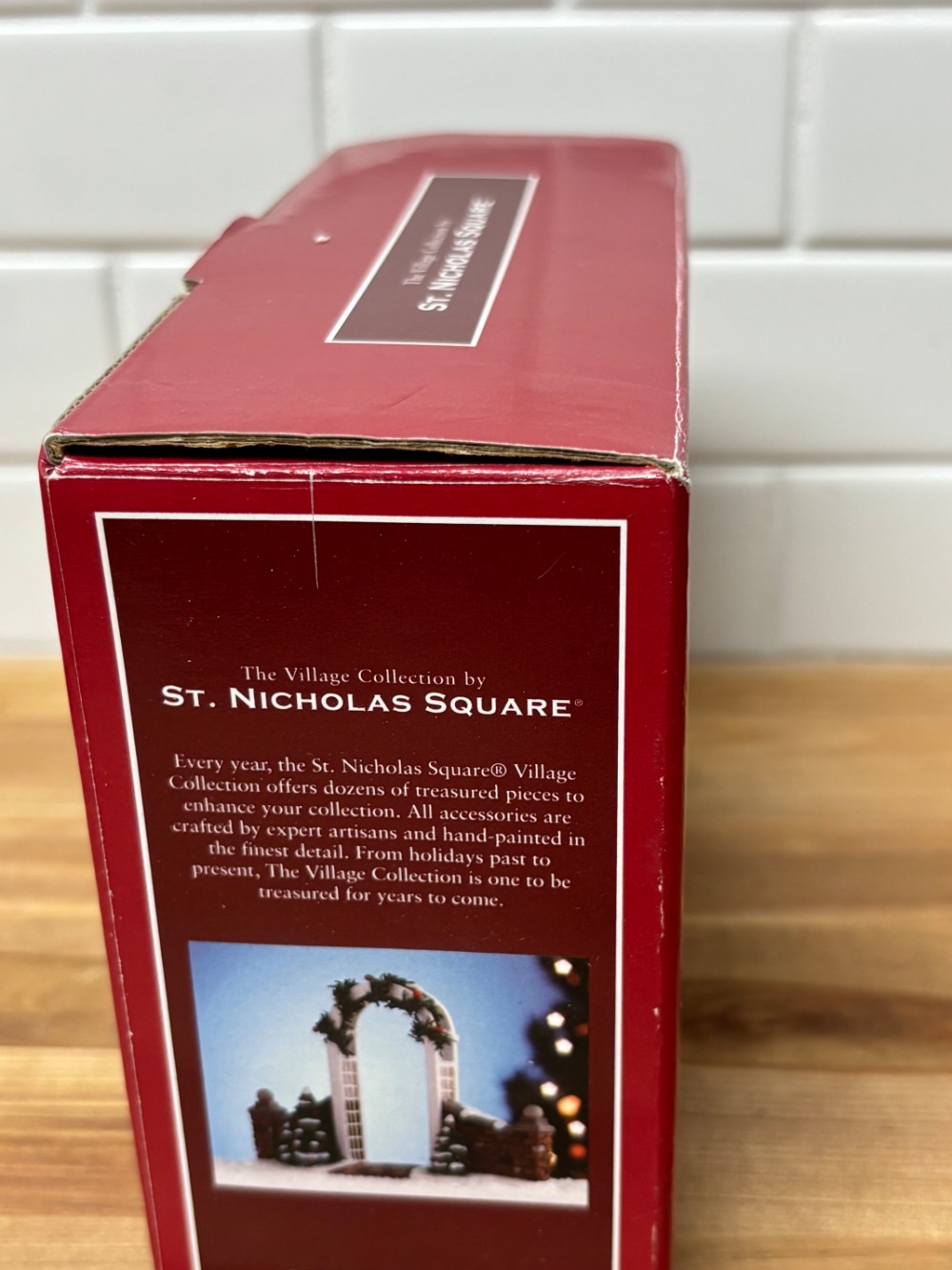 St Nicholas Square Arbor Snowy Garden Gateway Christmas Village with Box