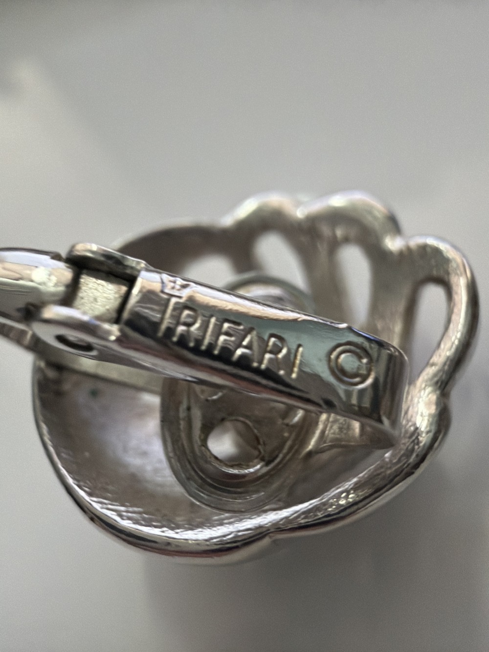 Vintage Crown Trifari Silver Tone Textured Knot Clip-On Earrings