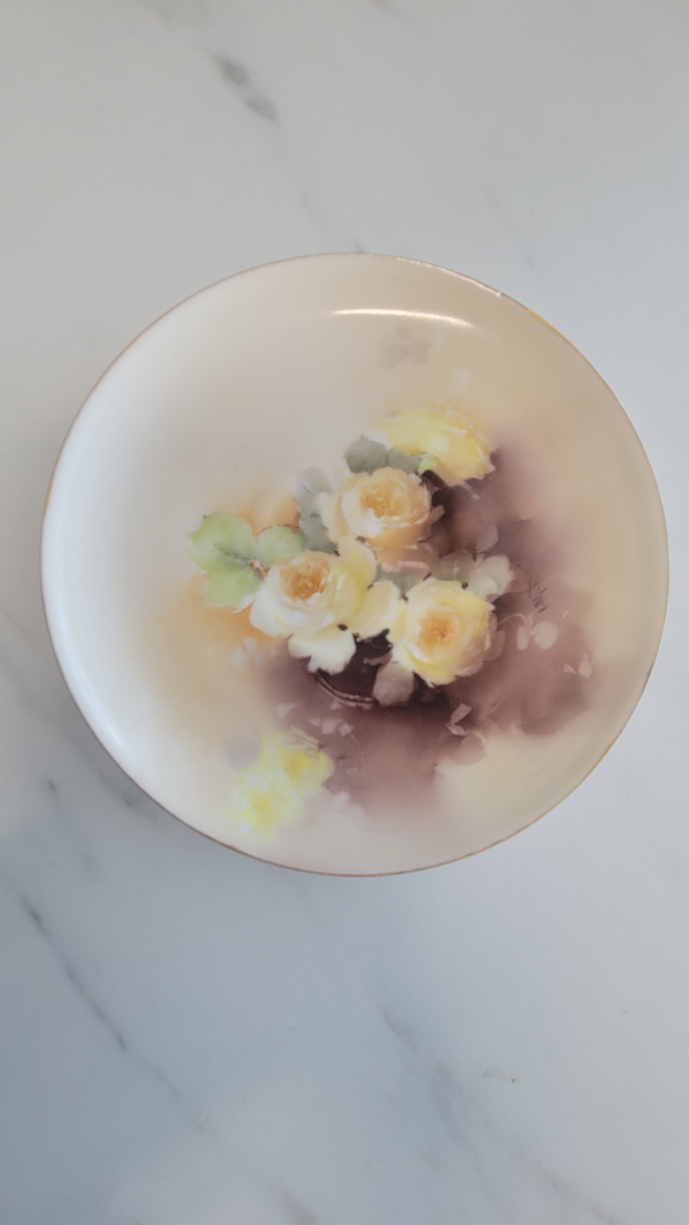 Yellow Cabbage Roses Porcelain Saucer