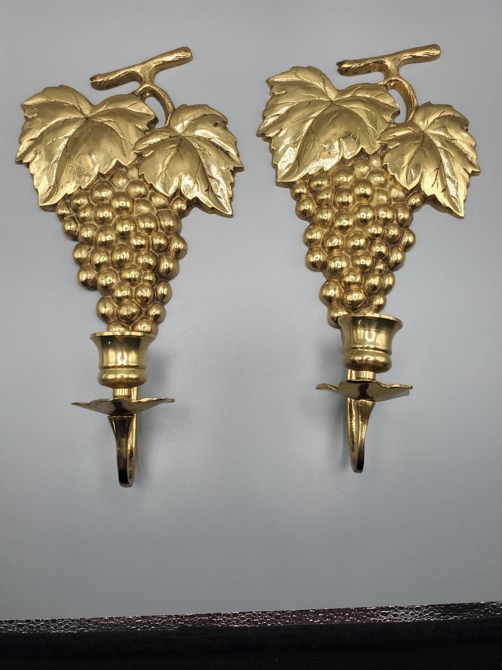 Vintage Brass Grape Wall Sconces Set of Two