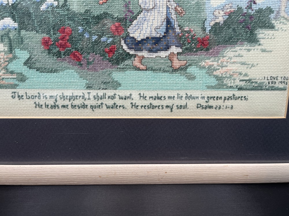 1996 signed Psalm 23 Cross Stitch