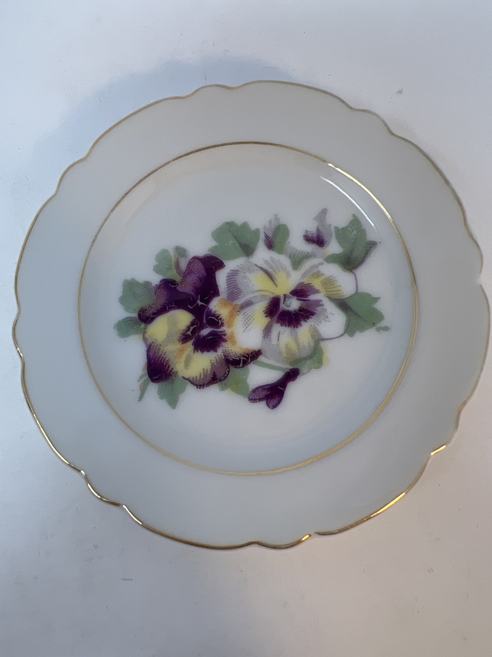 Porcelain Butter Pat with Hand Decorated; Pansies