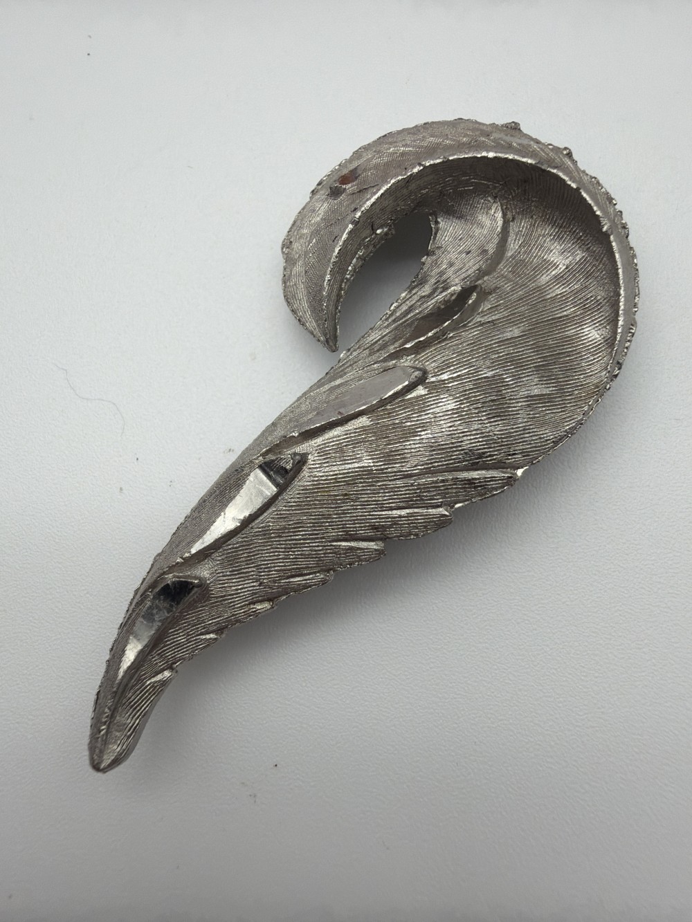 Mid-Century Modern Silver Tone Feather Brooch
