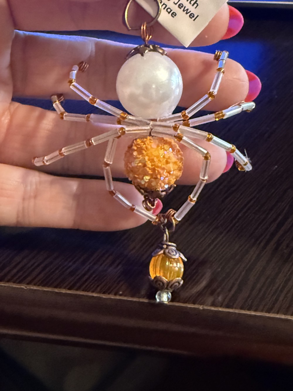 Ornament - Spider Orange & Pearl w/ Dangle