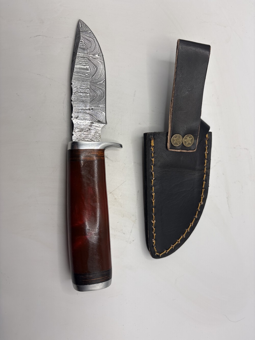 Handmade Knife  approx. 7 and half inch Damascus Fixed Blade Red Handle New w/case