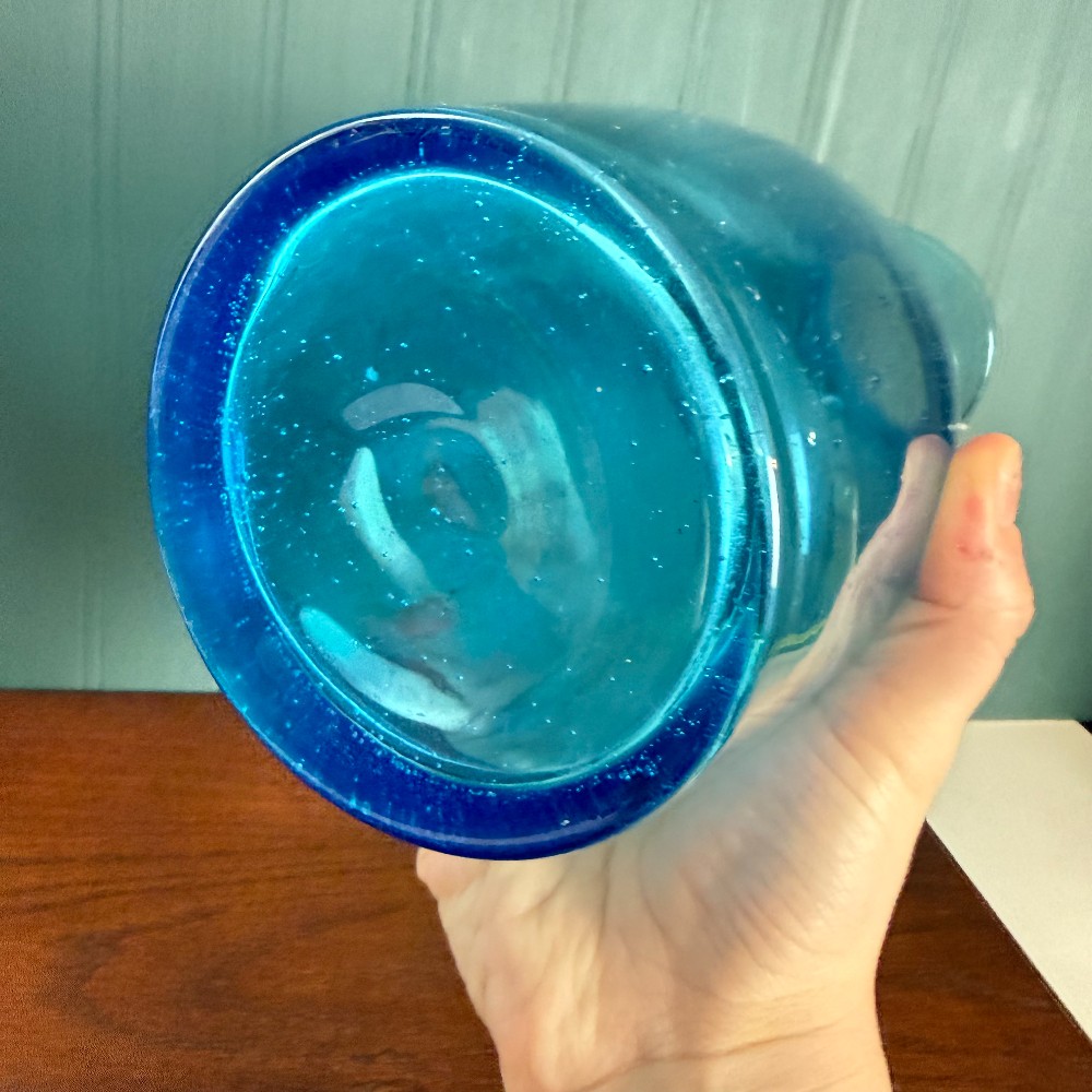 Blue Bubble Glass Carafe with Pinched Spout