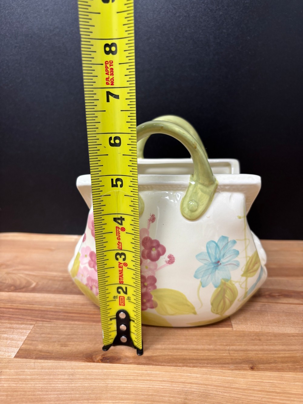Ceramic Purse Handbag Vase Planter Floral Pink Blue Green Cottage Decor Granny