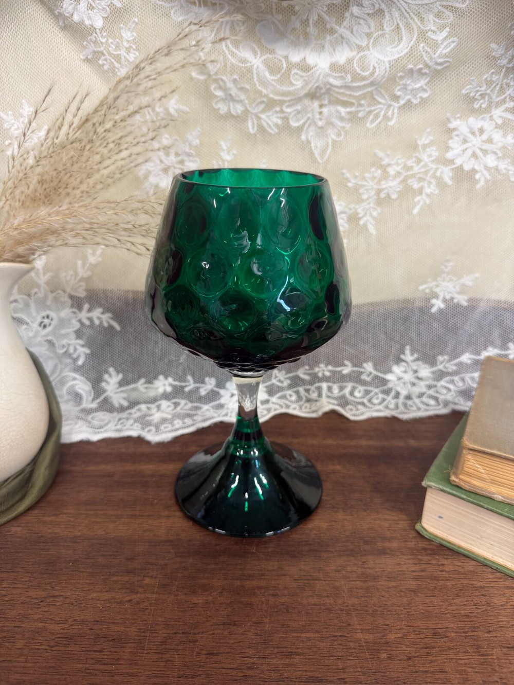 Emerald Green Optic Glass Brandy Snifter Vase