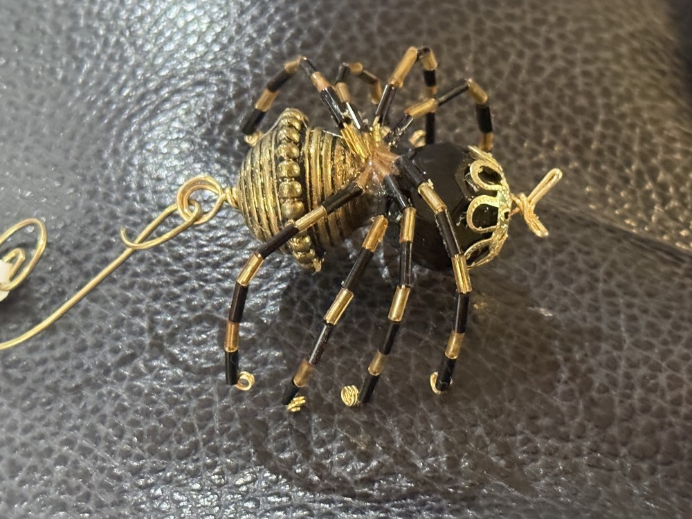 Ornament - Spider Black faceted and Bronze Metal