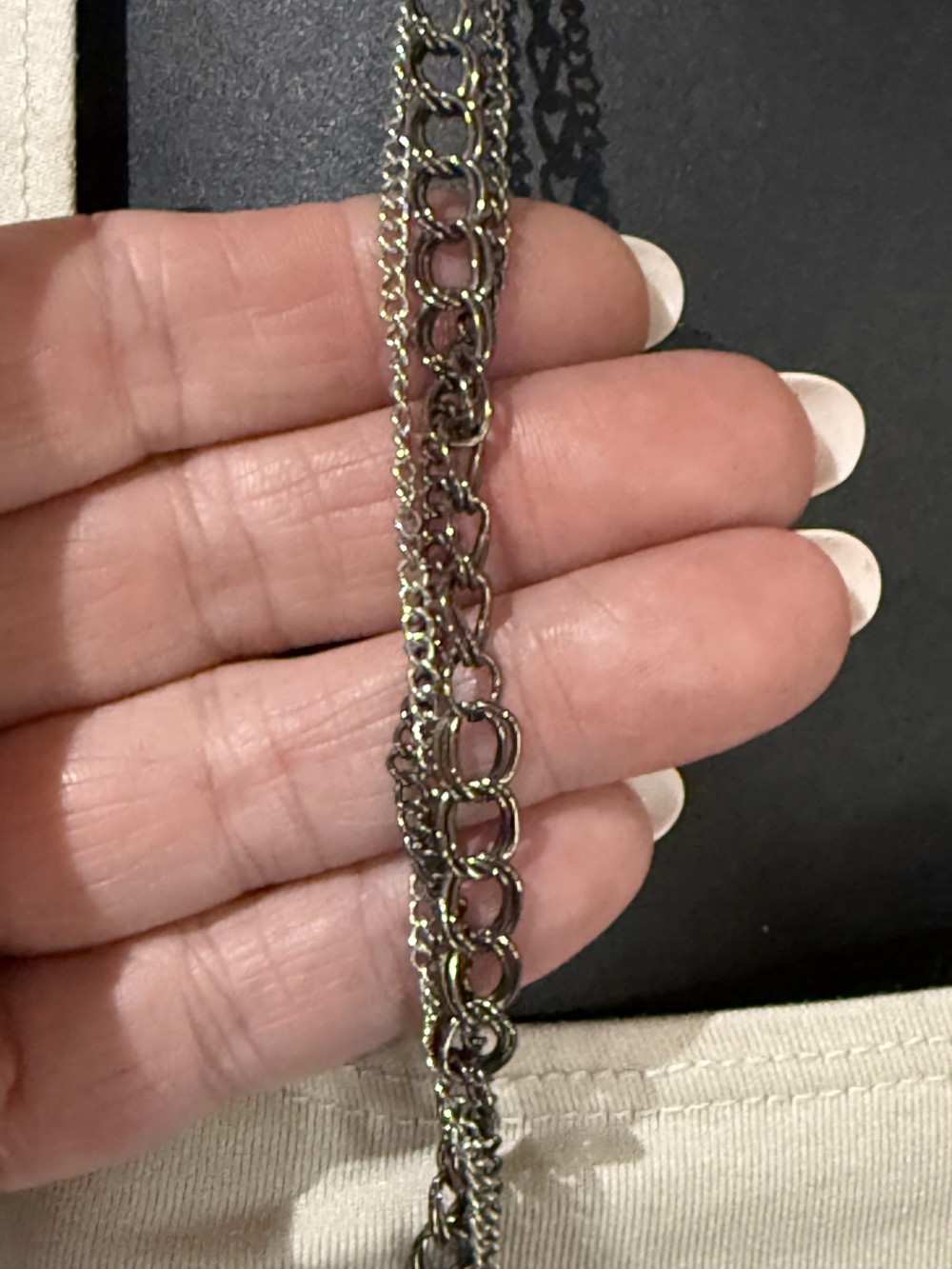 Long Necklace Black & Faceted Grey Beads Chain