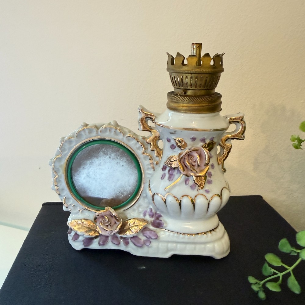 Vintage Porcelain Mini Oil Lamp & Photo Frame, Japan