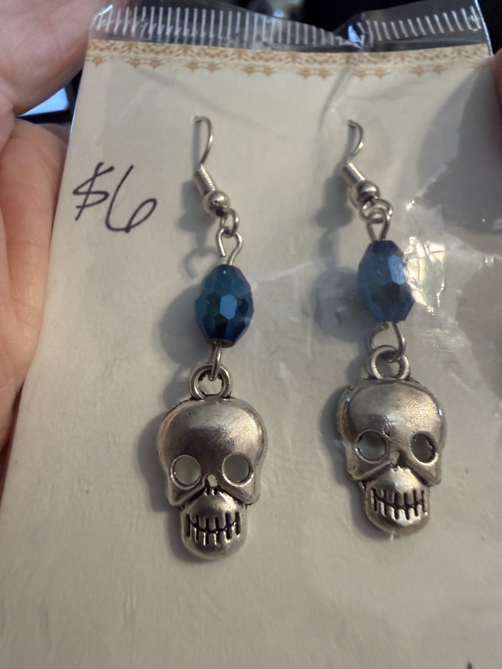 Earrings - Skull w/ Iridescent Blue Bead