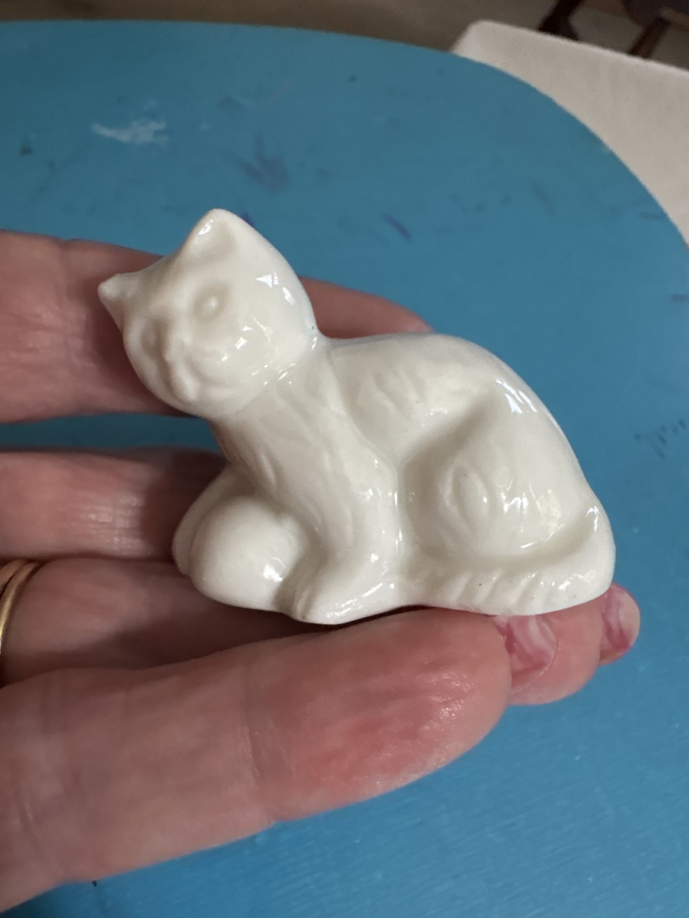 Porcelain White Cat w/Ball