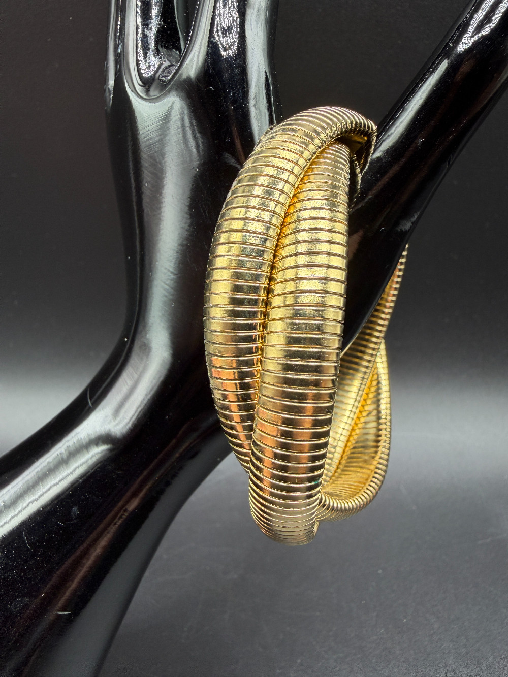 Vintage Gold-Tone Tubogas Coil Wrap Bracelet – Flexible Retro Gaspipe Cobra Cuff