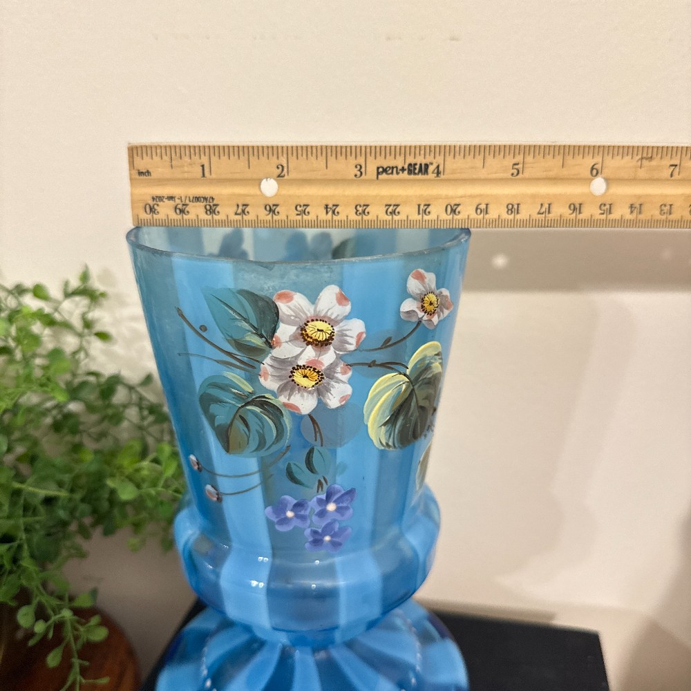 Antique Victorian Blue Glass Floral Vase – AS-IS