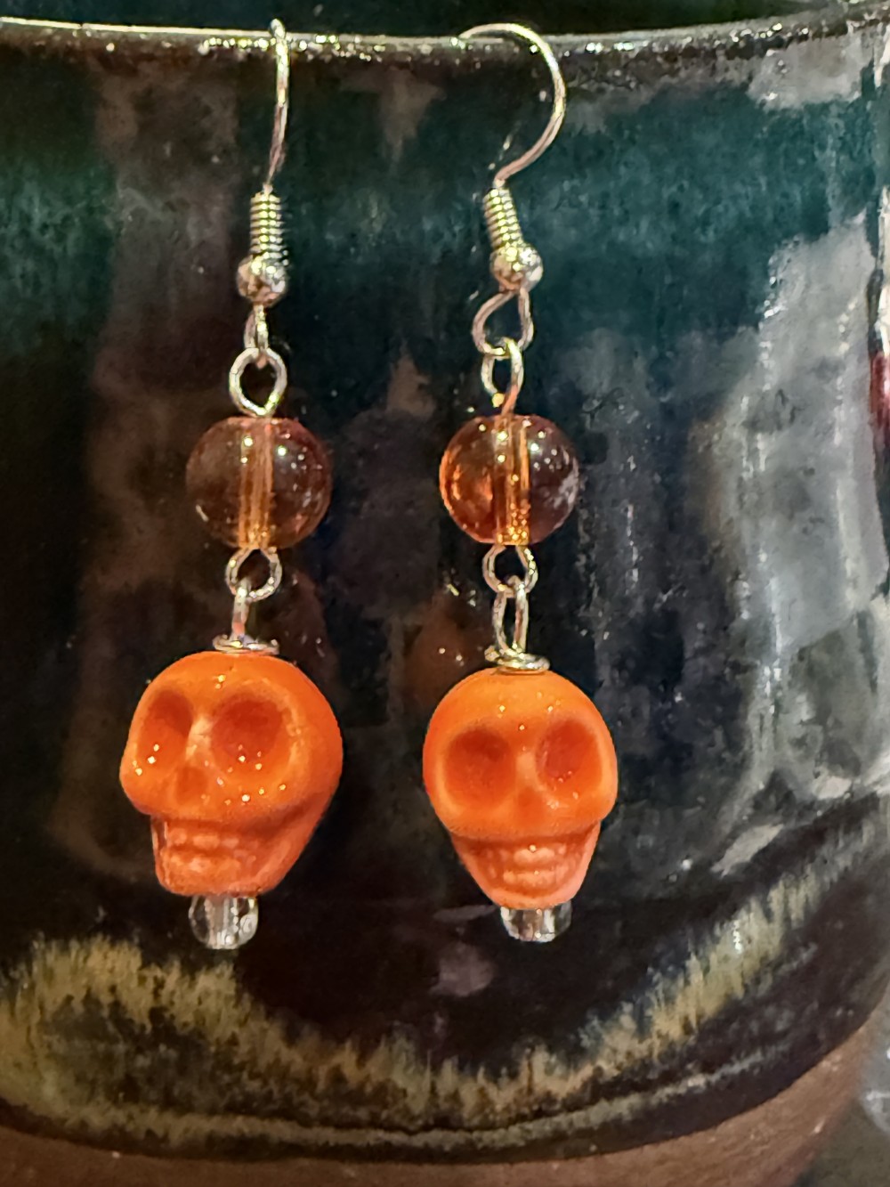 Earrings - Skull Ceramic with Bead
