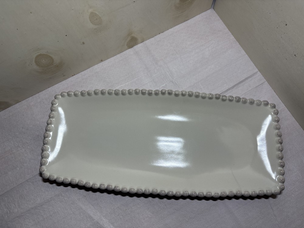 Willow House Pearl Edge Ceramic White Serving Platter ~15