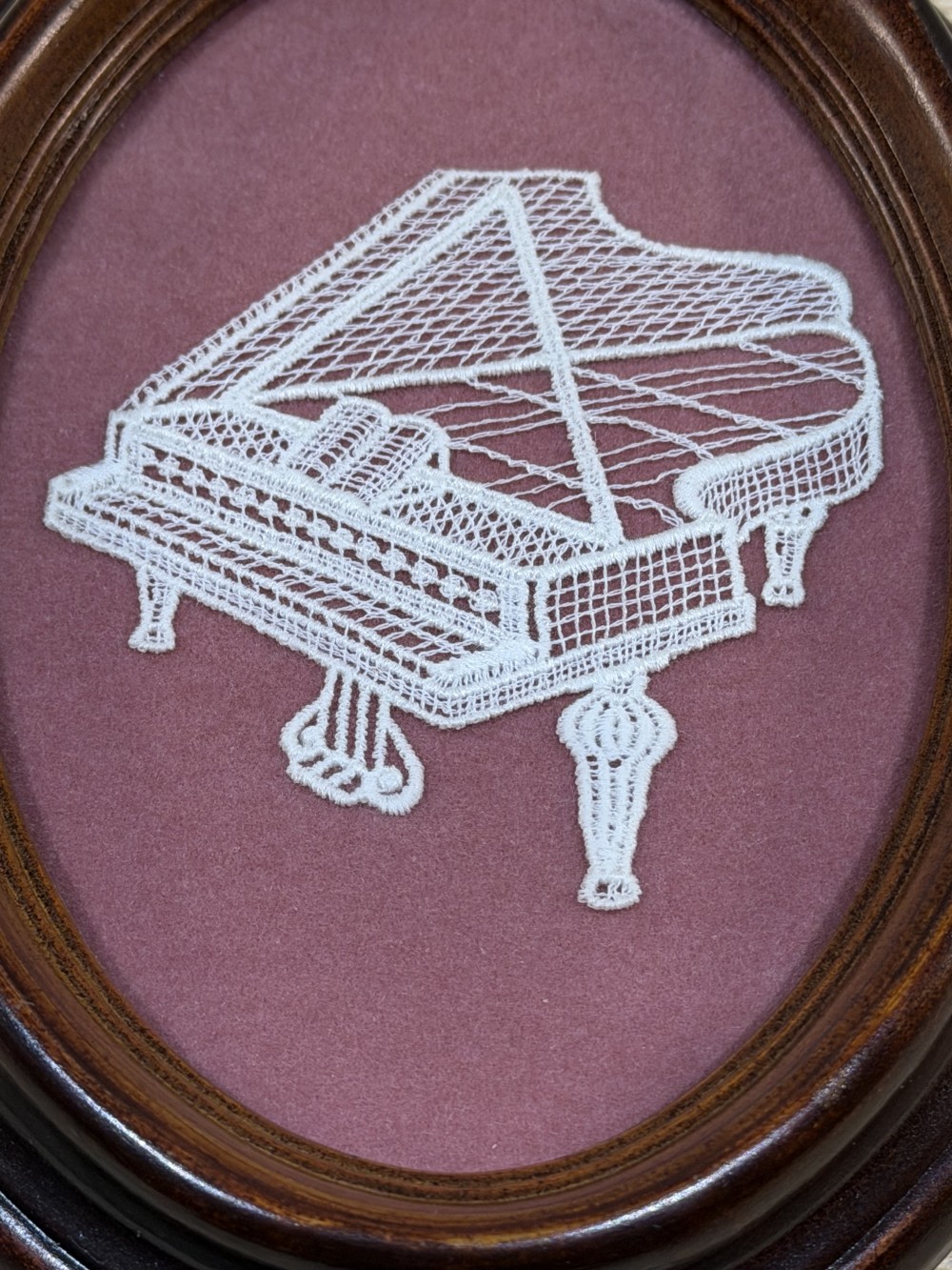 VTG Framed Grand Piano Thread Art — 6.5”