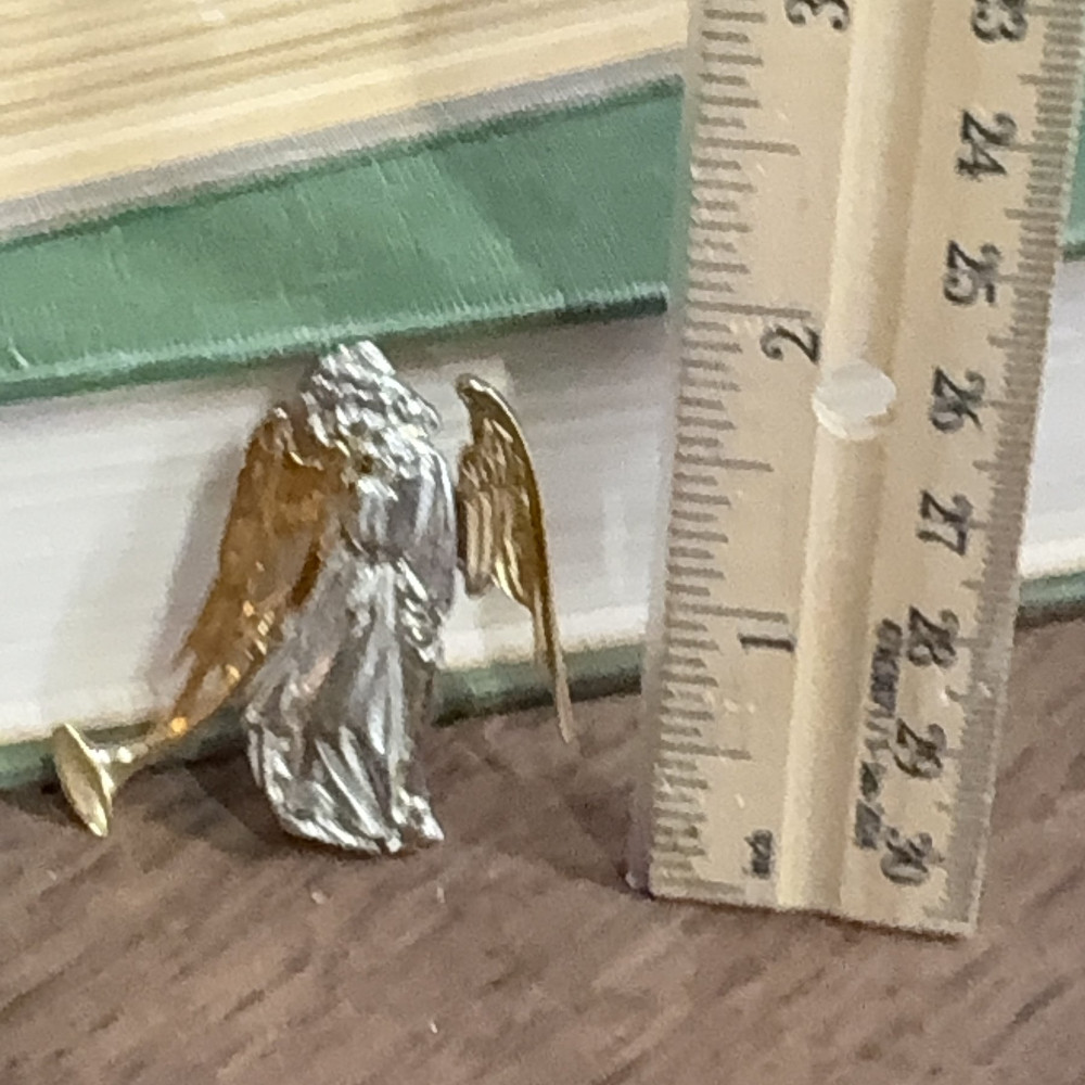Gold and Silver Tone Trumpet Angel Brooch
