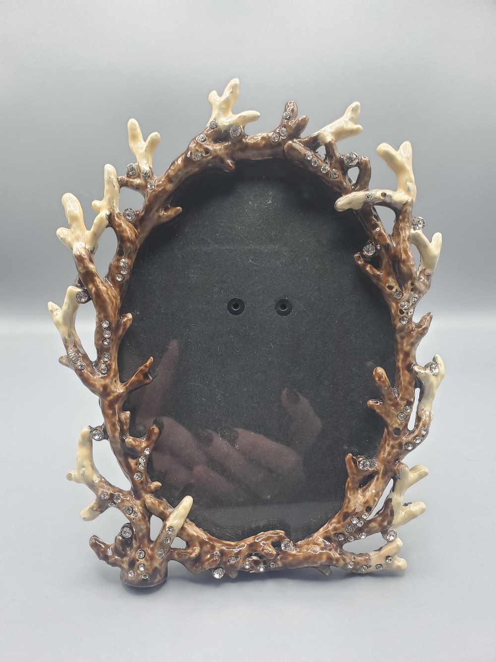 Enamel Rhinestone Antlers Oval Picture Frame