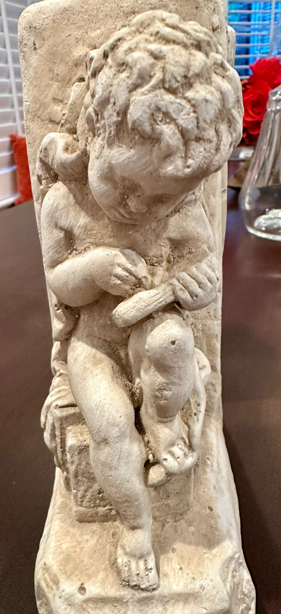 Pair Vint. Chalkware Putti/ Child Reading Bookends