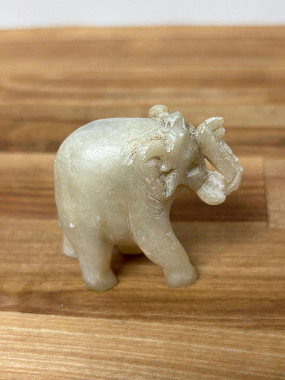 Vintage Hand Carved Stone Elephant Figurine – Raised Trunk