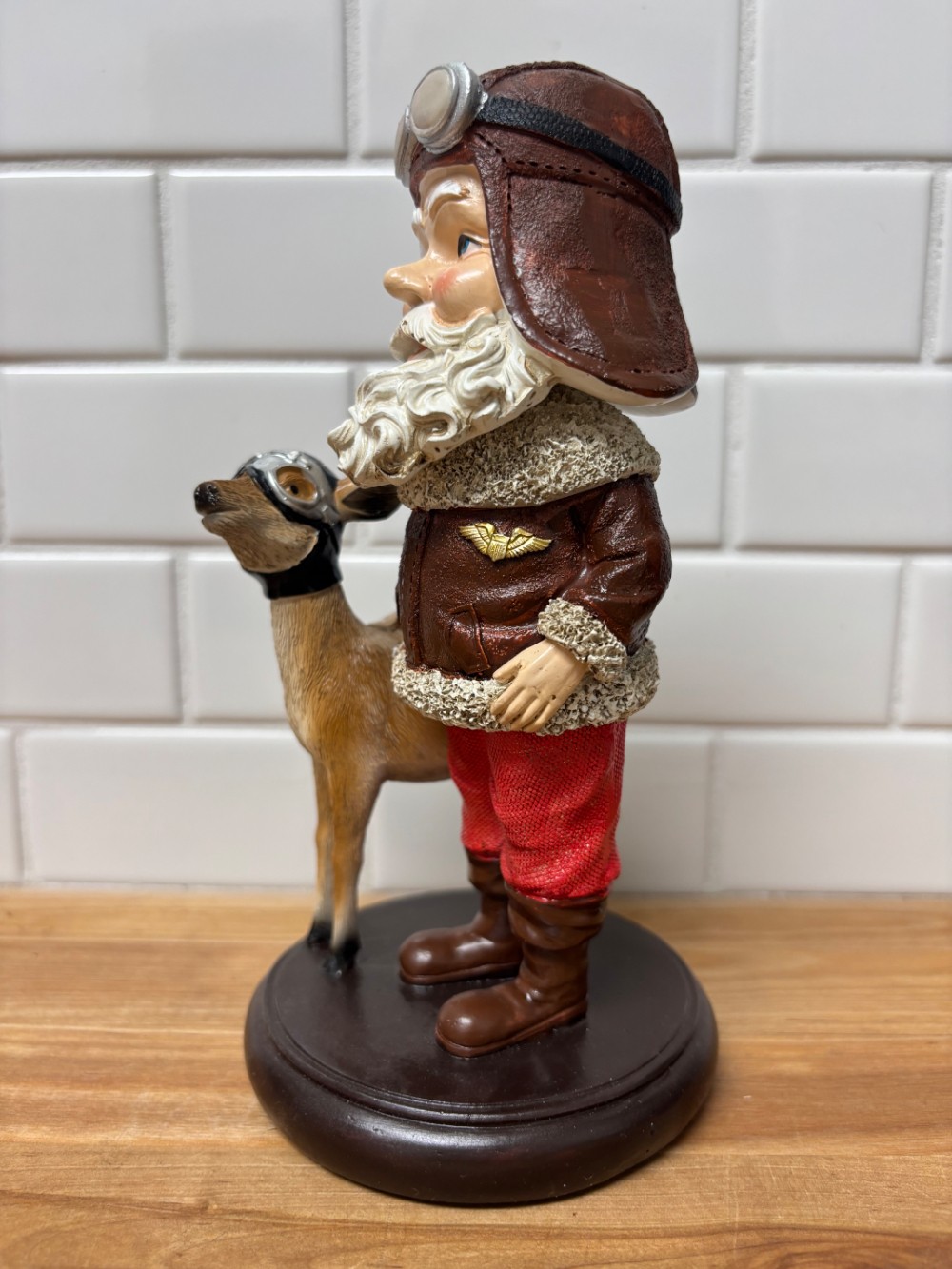 Air Force Santa & Reindeer Aviator Bobblehead Resin Christmas Figurine